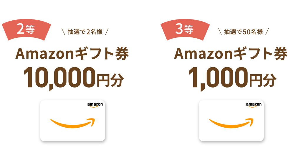 2等 抽選で2名様 Amazonギフト券10,000円分 | 3等 抽選で50名様 Amazonギフト券1000円分
