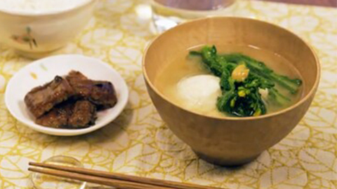 菜の花と寄せ豆腐の<br>お味噌汁