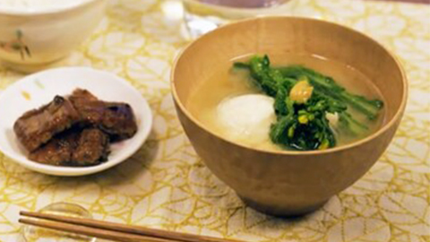 菜の花と寄せ豆腐の<br>お味噌汁