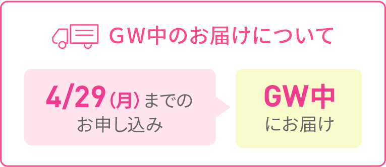 GW中のお届けについて 4/29（金）までのお申し込みはGW中にお届け！