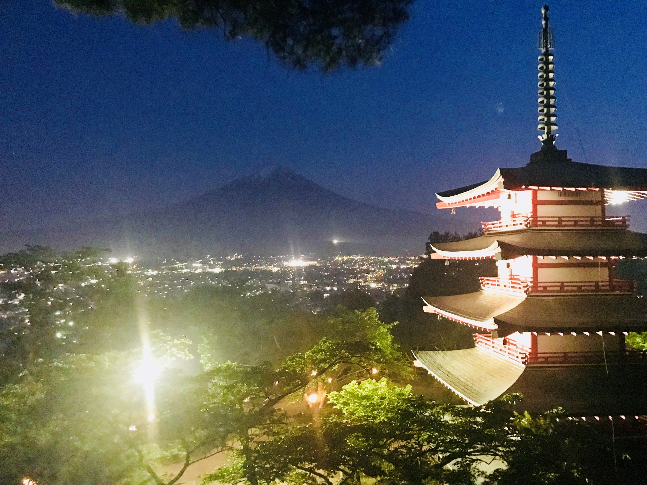夜の新倉山浅間公園から望む富士山
