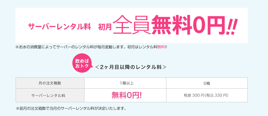 ●サーバレンタル永久無料　●配送料　無料　●メンテナンス料　無料　●エコモデル（7リットルパック）￥1,100　500mlあたり　約77円