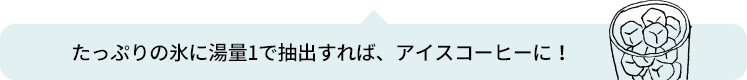 たっぷりの氷に湯量1で抽出すれば、アイスコーヒーに！