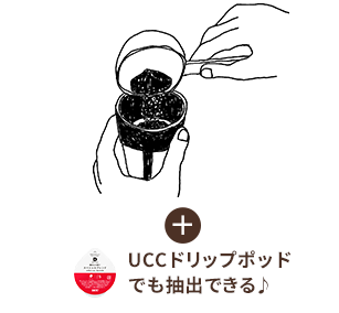 豆(粉)をセット UCCドリップポッドでも抽出できる