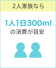 2人家族なら1人1日300mlの消費が目安