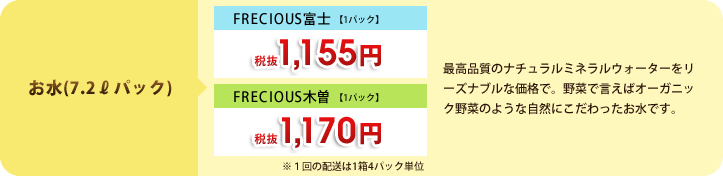 お水(7ℓパック)¥1,100　最高品質のナチュラルミネラルウォーターをリーズナブルな価格で。野菜で言えばオーガニック野菜のような自然にこだわったお水です。