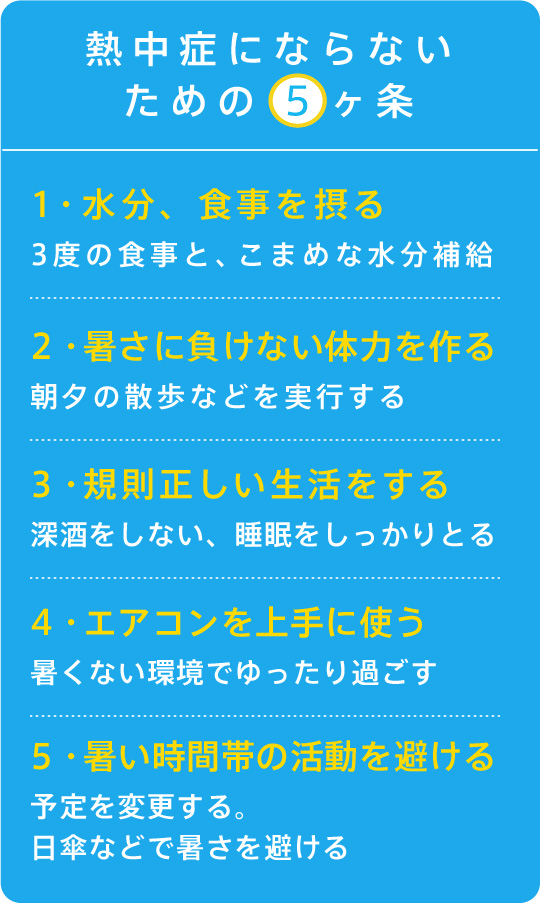 熱中症にならないための5か条