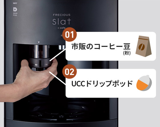 01市販のコーヒー豆、02UCCドリップポッド