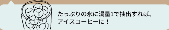 たっぷりの氷に湯量1で抽出すればアイスコーヒーに！